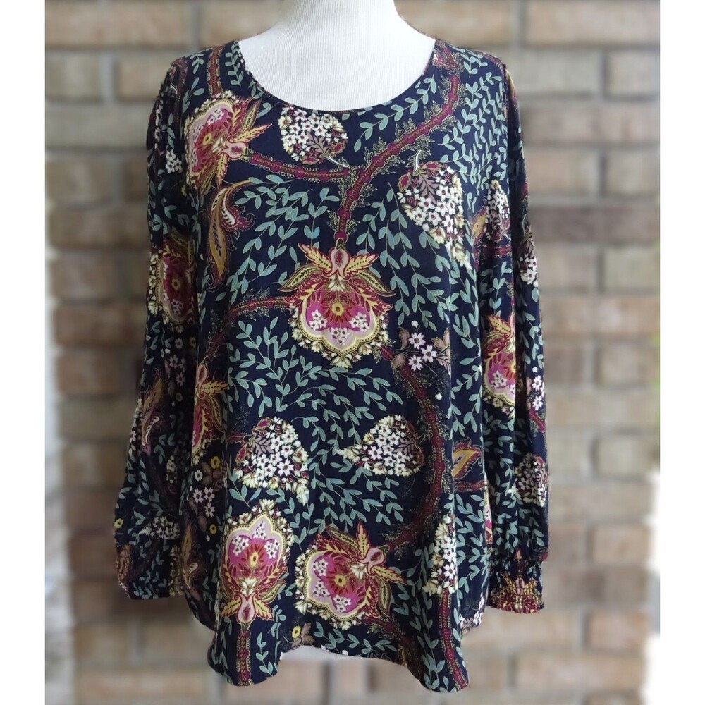 LOFT Petites Black Floral Peasant Blouse - Size LP